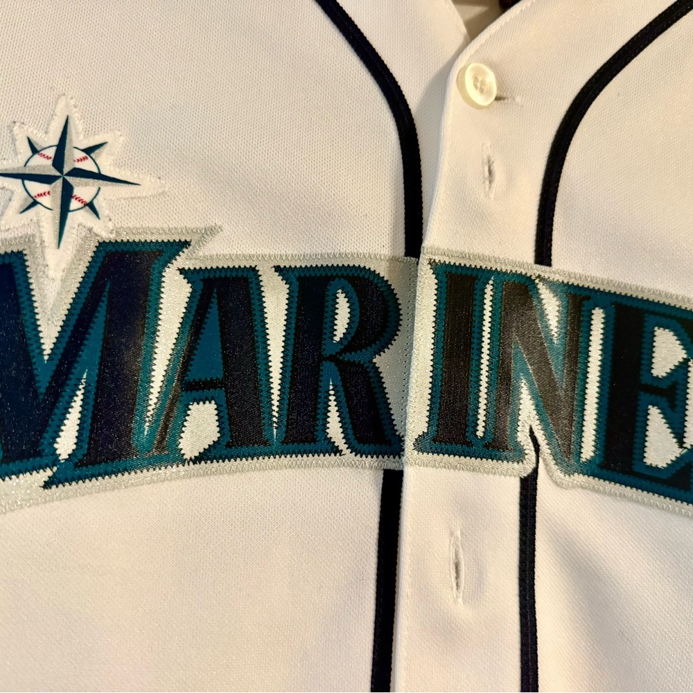 Majestic White Seattle Mariners Jersey with Teal and Black Accents - Picture 2 of 3